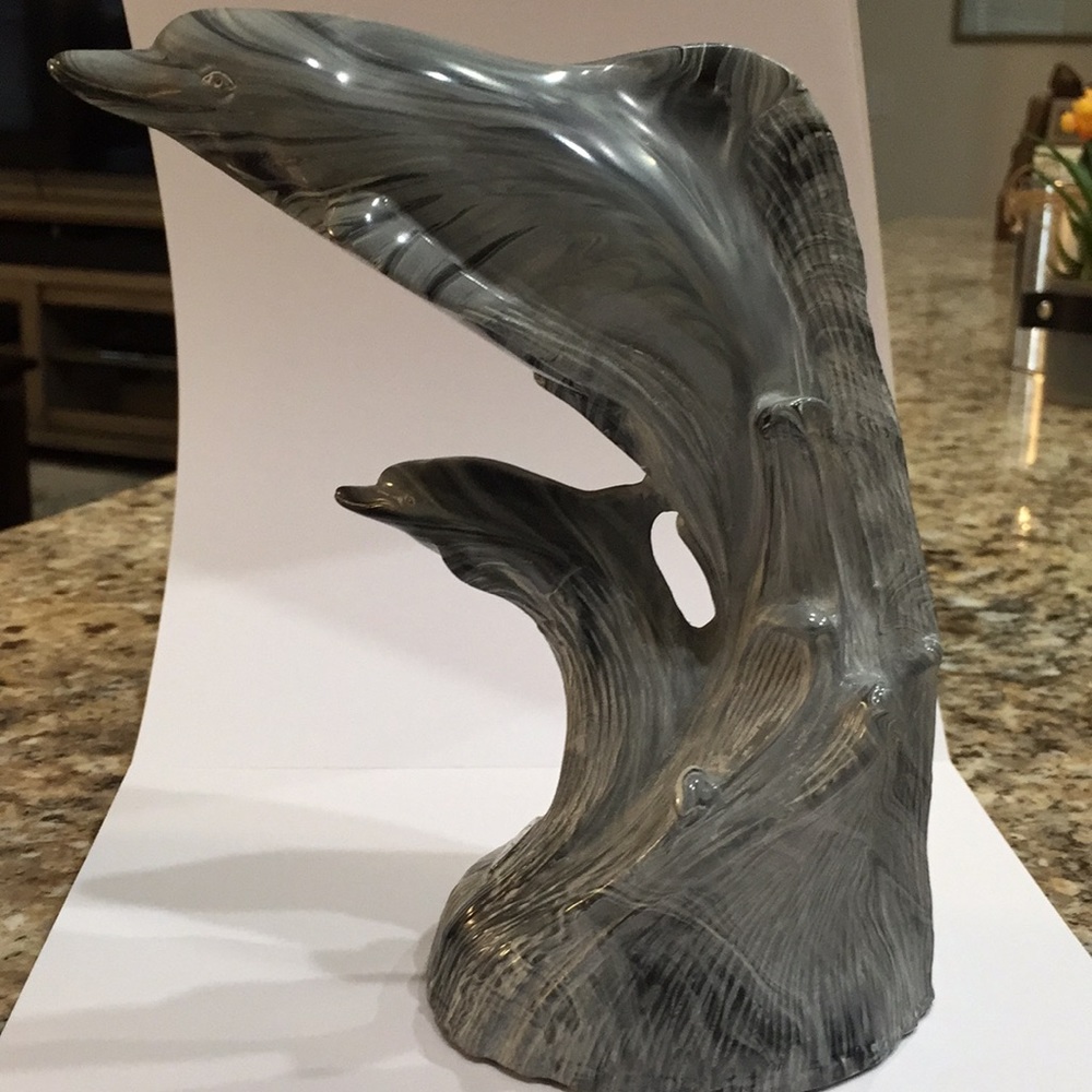 GH Cook and Co. leaping dolphin & baby sculpture